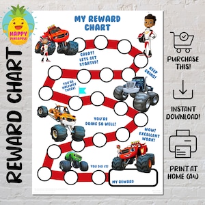 Blaze Monster Truck Themed Reward Chart for Kids, Chore Chart, Behaviour Chart, Digital Download, Instant download, Sticker Chart, Race cars