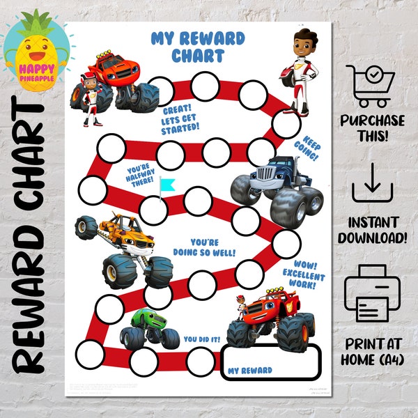 Blaze Monster Truck Themed Reward Chart for Kids, Chore Chart, Behaviour Chart, Digital Download, Instant download, Sticker Chart, Race cars