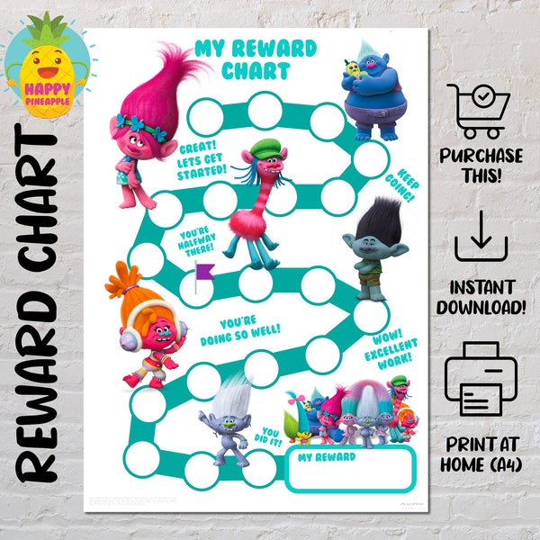 Trolls Reward Chart for Kids, Chore Chart, Behaviour Chart, Digital PDF, Sticker Chart, Potty Chart, Poppy Princess