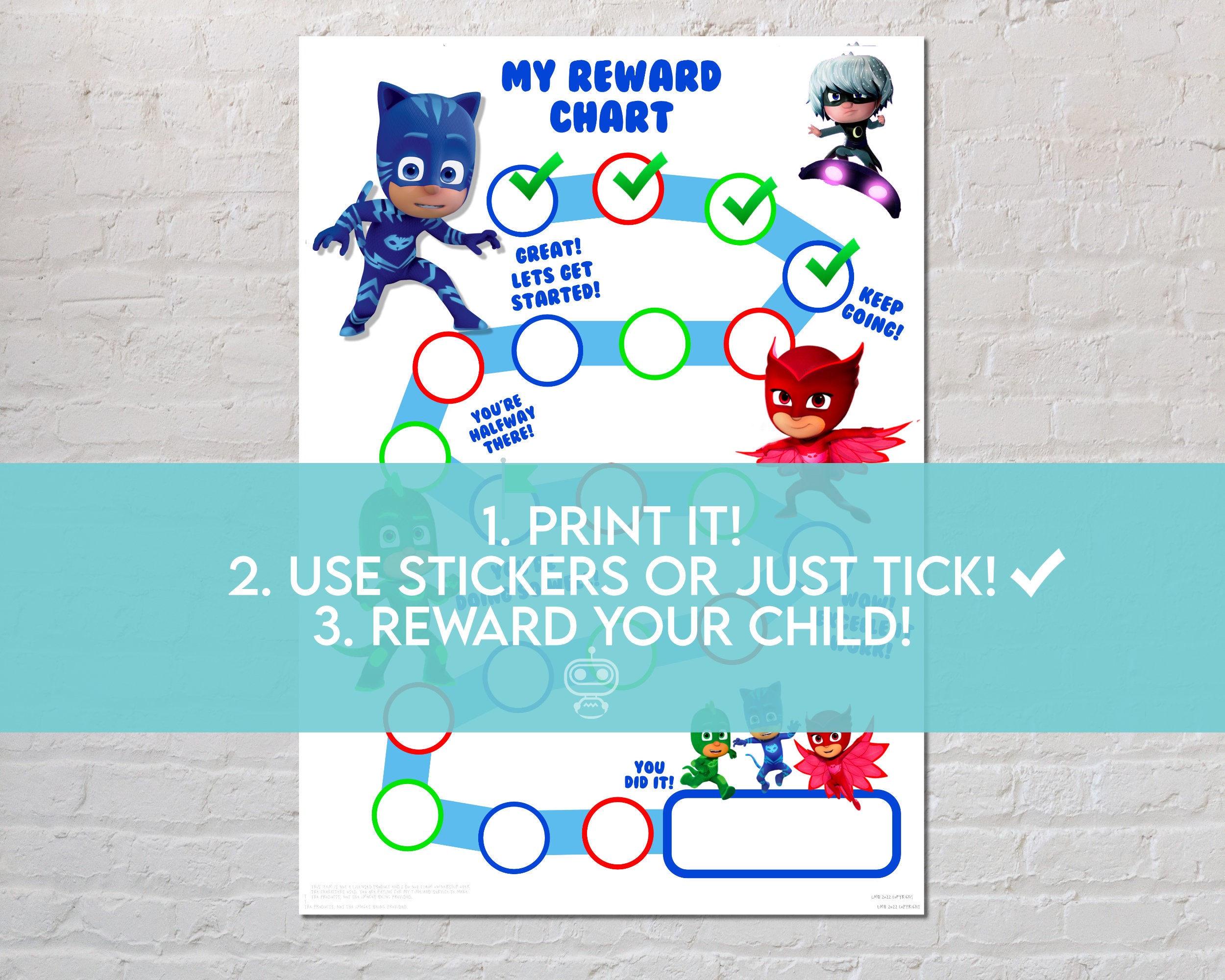 PJ Masks Boys Reward Chart for Kids, Chore Chart, Behaviour Chart, Digital Download, Instant ...