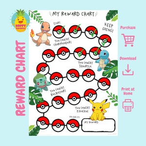 Pokemon Belohnungstabelle für Kinder, Belohnungstabelle, Arbeitstabelle, Verhaltenstabelle, digitaler Download, sofortiger Download, Aufklebertabelle, Kinderbelohnungstabelle, Pikachu