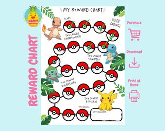 Pokémon-belöningstabell för barn, sysslor, beteendetabell, digital nedladdning, direktnedladdning, klistermärkestabell, belöningstabell för barn, Pikachu