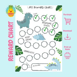Dinosaur Reward Chart for Kids, Chore Chart, Behaviour Chart, Digital Download, Instant download, Sticker Chart,