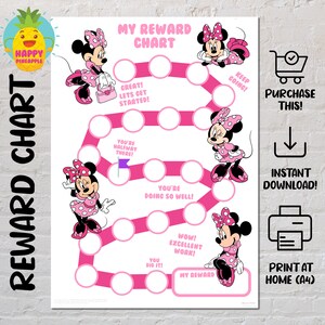 Minnie Mouse Reward Chart for Kids, Chore Chart, Behaviour Chart, Digital Download, Instant ...