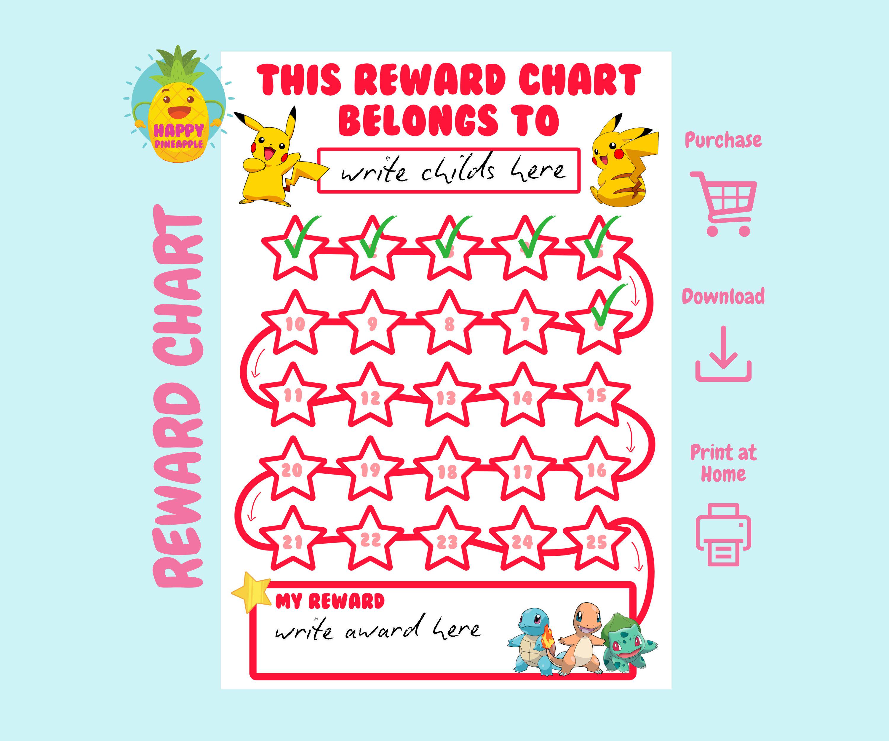 Pokemon Reward Chart | Printable Pokemon Behavior Chart | Daily