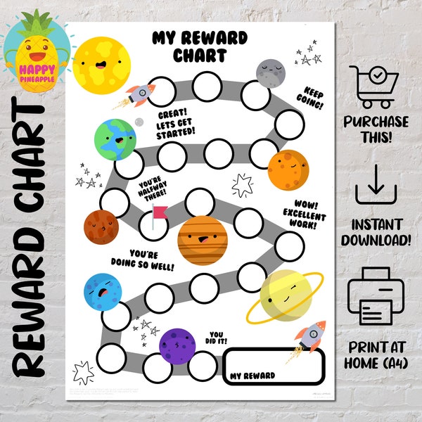 Space Planets Stars Reward Chart for Kids, Chore Chart, Behaviour Chart, Digital Download, Instant download, Sticker Chart, Potty Training