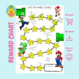 Super Mario Belohnungstabelle für Kinder, Belastungstabelle, Verhaltenstabelle, digitaler Download, Sofort-Download, Aufklebertabelle, Kinderbelohnungstabelle