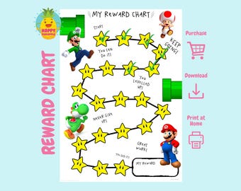 Super Mario Belohnungstabelle für Kinder, Belastungstabelle, Verhaltenstabelle, digitaler Download, Sofort-Download, Aufklebertabelle, Kinderbelohnungstabelle