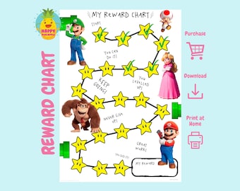 Super Mario Film Belohnungsdiagramm für Kinder, Chore Chart, Verhaltensdiagramm, digitaler Download, sofortiger Download, Aufkleber,