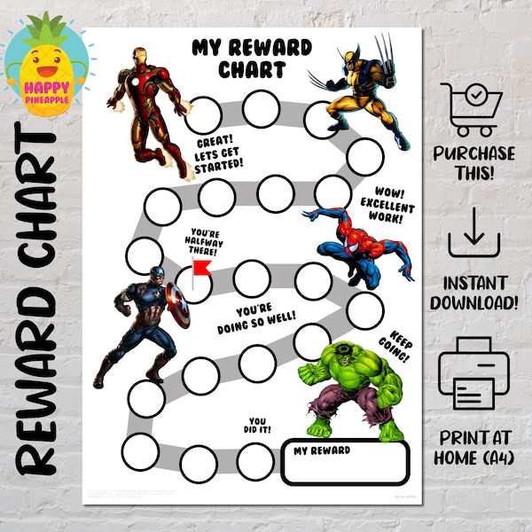 Marvel Superheroes Reward Chart for Kids, Chore Chart, Behaviour Chart, Digital Download, Instant download, Sticker Chart, Reward Chart