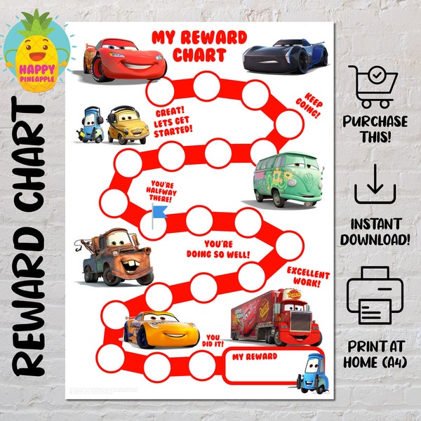 Cars Pixar Reward Chart für Kinder, Belohnungstabelle, Buahring Chart, Behavior Chart, Digital Download, Instant download, Sticker Chart,