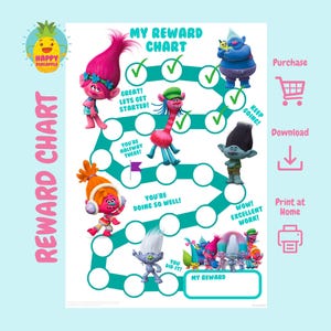 Trolls Belohnungstabelle für Kinder, Belastungstabelle, Verhaltenstabelle, digitale PDF, Aufklebertabelle, Kindertöpfchentabelle, Poppy Prinzessin