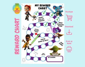 Tabla de aventuras de Star Wars para niños, tabla de tareas, tabla de comportamiento, descarga digital, descarga instantánea, tabla de pegatinas, Jóvenes Jedi.