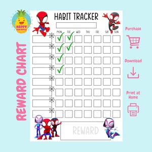 Spidey and his Amazing Friends Routine Reward Chart for Kids, ADHD, Chore Chart, Behaviour Chart, sticker chart, Habit Tracker for kids
