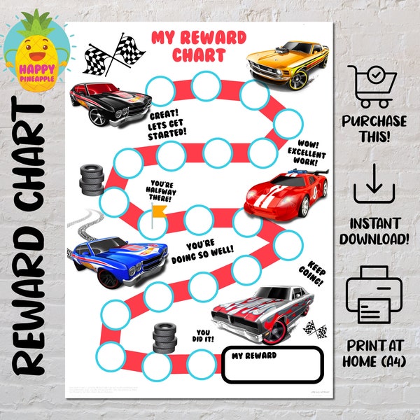 Cars Hot Wheels Themed Reward Chart for Kids, Chore Chart, Behaviour Chart, Digital Download, Instant download, Sticker Chart, Race cars