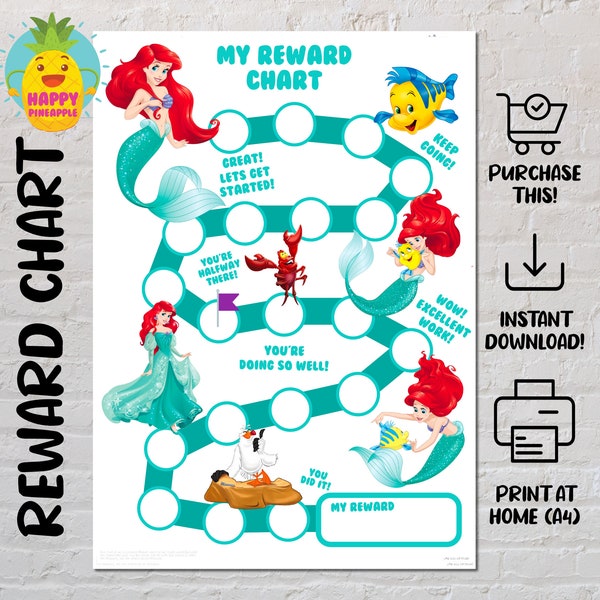 Little Mermaid Reward Chart for Kids, Chore Chart, Behaviour Chart, Digital Download, Instant download, Sticker Chart, Potty Training Chart