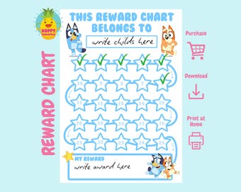 Tabla de recompensas de Bluey / Tabla de comportamiento imprimible / Tabla de tareas diarias / Tabla de pegatinas de rutina / Tabla de recompensas de tareas para niños / Tabla de recompensas para niñas