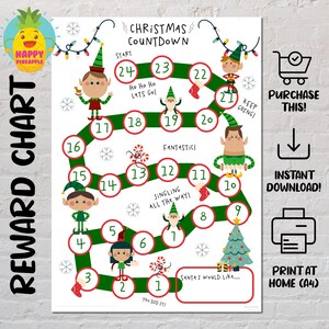 Christmas Countdown Reward Chart for Kids, Chore Chart, Behaviour Chart ...