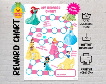 Girls Princess Reward Chart for Kids, Chore Chart, Behaviour Chart, Printable Reward Chart, Sticker Chart, Girls Reward Chart