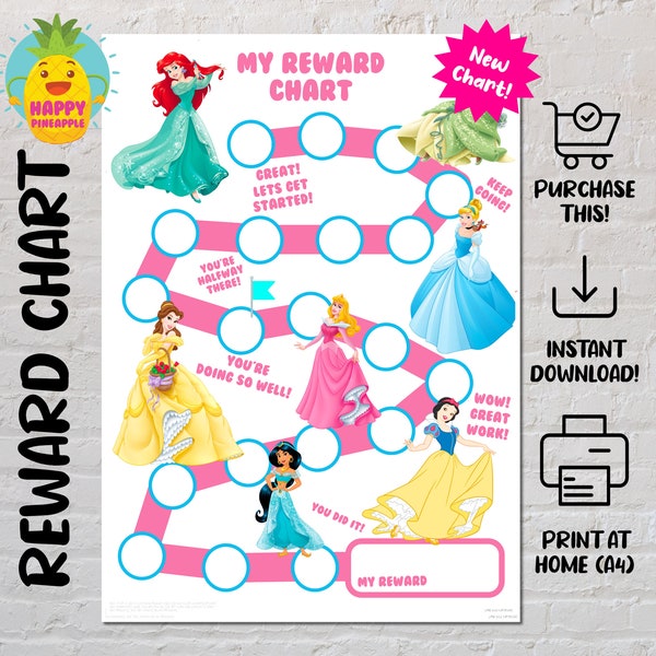 Girls Princess Reward Chart for Kids, Chore Chart, Behaviour Chart, Printable Reward Chart, Sticker Chart, Girls Reward Chart