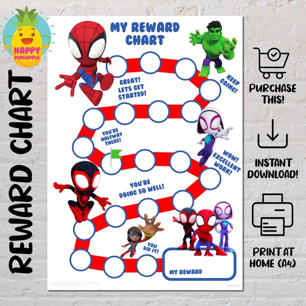 Spidey and his Amazing Friends Reward Chart for Kids, Chore Chart, Behaviour Chart, Digital Download, Instant download, Sticker Chart,