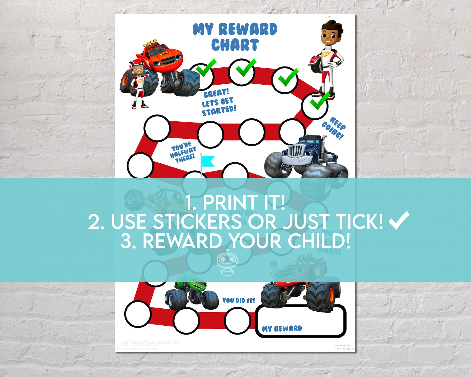 Blaze Monster Truck Themed Reward Chart for Kids, Chore Chart ...