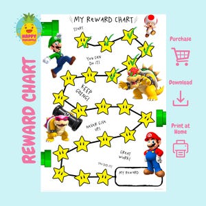 Tableau des récompenses SUPER MARIO | Tableau de comportement imprimable de Mario | Tableau des tâches quotidiennes | Tableau d'autocollants de routine pour enfants | Tableau des tâches de récompense de Super Mario