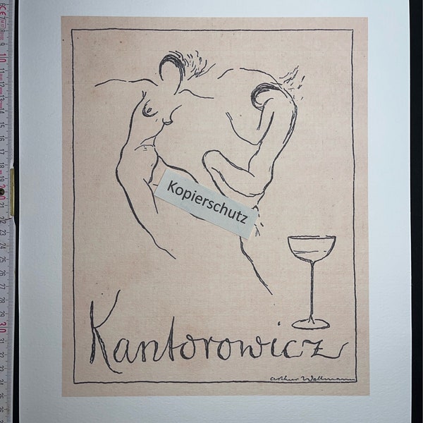 Erotische Art deco Werbung für Spirituosen Kantorowic aus Berlin von 1900  - RePrint