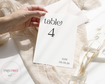 Minimalist Wedding Table Numbers, Modern Calligraphy, 5x7 Printed Cards