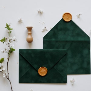 Velvet Envelopes, Emerald Envelopes, Wedding Invitation Envelopes, Forest Green Envelopes, A7 Envelopes 5.25" x 7.25", Custom Size envelopes