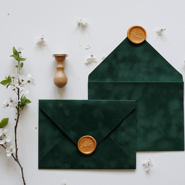 Velvet Envelopes, Emerald Envelopes, Wedding Invitation Envelopes, Forest Green Envelopes, A7 Euro Flap Envelopes 5.25" x 7.25",Pack of 25