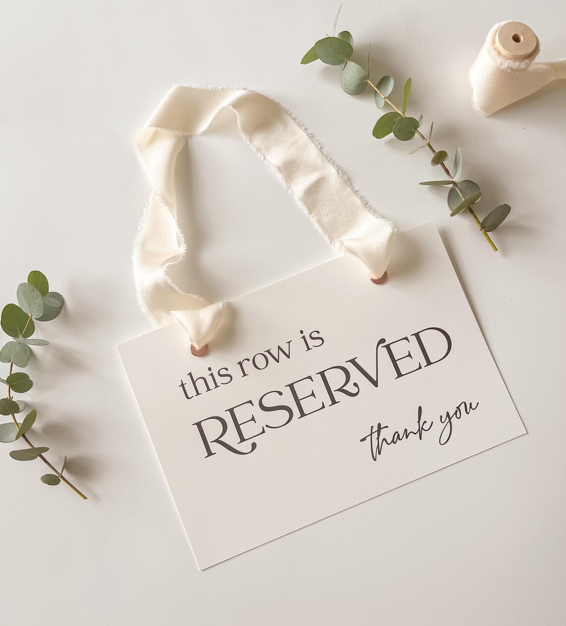 Paper Reserve Rows Personalized Reserved Row Sign, Satin Ribbon, Wedding Seating (set of 2 ...
