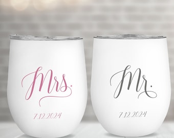 Juego de vasos personalizados de 12 oz para Sr. y Sra., regalo de boda para novios