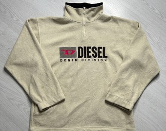 Diesel (XL) Veste sweat-shirt polaire vintage pour homme veste polaire beige - rétro années 80 90 00 y2k