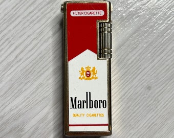 Marlboro vintage 90‘s chrome golden gas lighter made by Sunex - 80s 90s 00s y2k