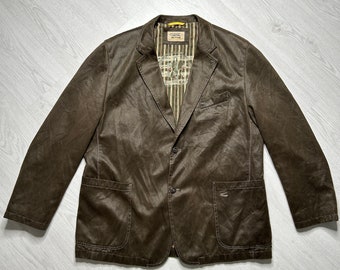 Camel Active (XL-XXL) Men‘s Vintage coat 90s brown cigarette leather jacket - retro 90s 00s Y2K
