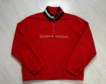 Tommy Hilfiger (XXL) Men‘s vintage 00‘s fleece sweatshirt zip jumper - retro 80s 90s 00s Y2K