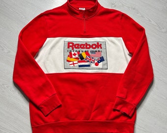Reebok (XL) Men‘s Sweatshirt with zip international y2k red - retro 80s 90s y2k