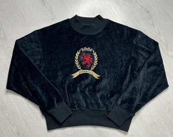 Tommy Hilfiger (XS) Women‘s Sweater Crew-neck jumper 00‘s velvet fabric - 80s 90s 00s Y2K