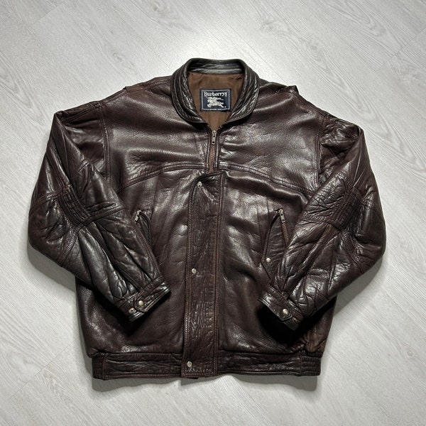 Burberry (XL) Men's 90s Vintage brown leather jacket - retro 80s 90s 00s Y2K