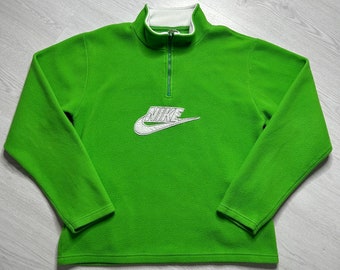 Nike (L-XL) Sweat-shirt en polaire vert vintage des années 90 pour hommes avec zip - années 80 90 00 y2k