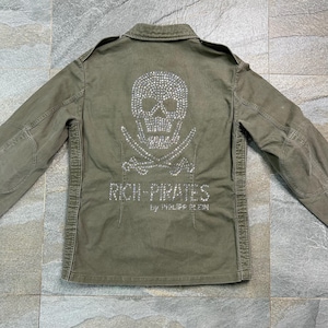 Philipp Plein (L) Women’s Khaki Denim / Jeans Jacket - Esrly 2000s - Rhinestones