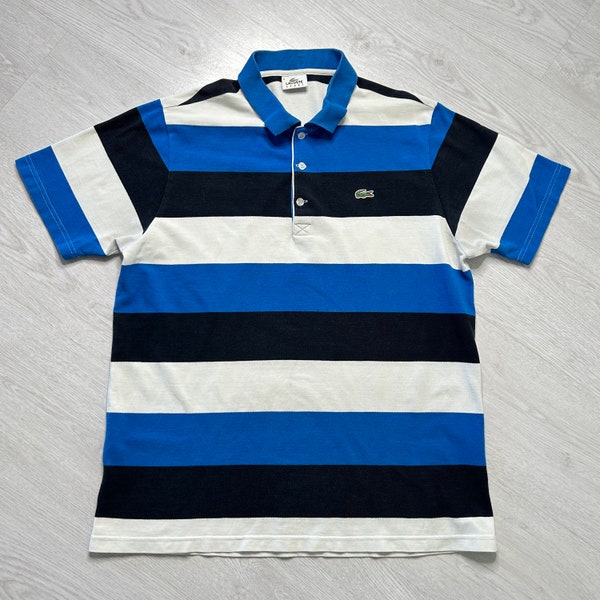 Lacoste sport (L) men's vintage y2k polo shirt striped tshirt white/black/blue - retro 80s 90s 00s y2k