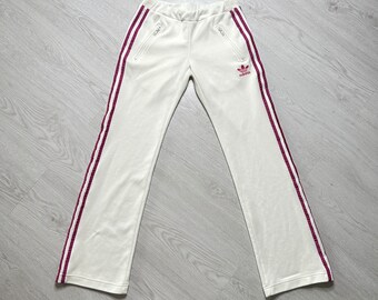 Adidas (36/S) Femme 00's Trackpant Jogger blanc/rose Survêtement vintage - Rétro années 90 00 Y2K