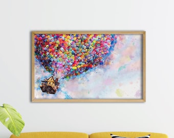 Up Movie Wall Art, Pixar Wall Art, Up Pixar Canvas, Up Poster, Kids Room Decor, Up Watercolor Print, Disney Gift, Up Pixar Poster, Balloons