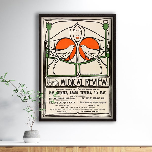 Scottish Art Nouveau Poster by Charles Rennie Mackintosh, Rennie Mackintosh, Scottish Art, Art Nouveau poster, framed wall decor