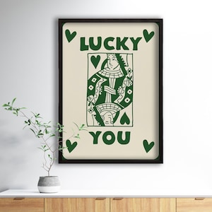 Lucky You, Carta da gioco Queen Heart, Stampa estetica retrò alla moda, Carta da gioco donna verde, Poster Lucky You, Arte della parete alla moda