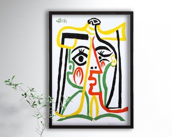 Picasso Exhibition Poster, Woman Line Portrait, Picasso Print, Pablo Picasso Woman Art, Picasso Poster, Neutral Tone, Picasso line art