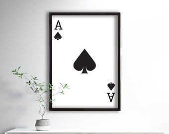 Black Ace Card Poster, Black Ace Poster, Modern Black Art, Trendy Ace of Spades Poster, Playing Card Poster, Trendy wall art,Framed wall Art