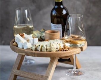 Table de pique-nique pliante en bois, cadeau pour amateur de vin, réceptions en plein air, meubles de patio portables, porte-bouteilles, plateau de lit, table de pique-nique